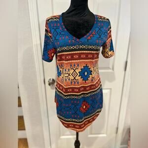 LuLaRoe Tribal Print Short Sleeve Tunic Top - Boho Southwestern Style, Size XS